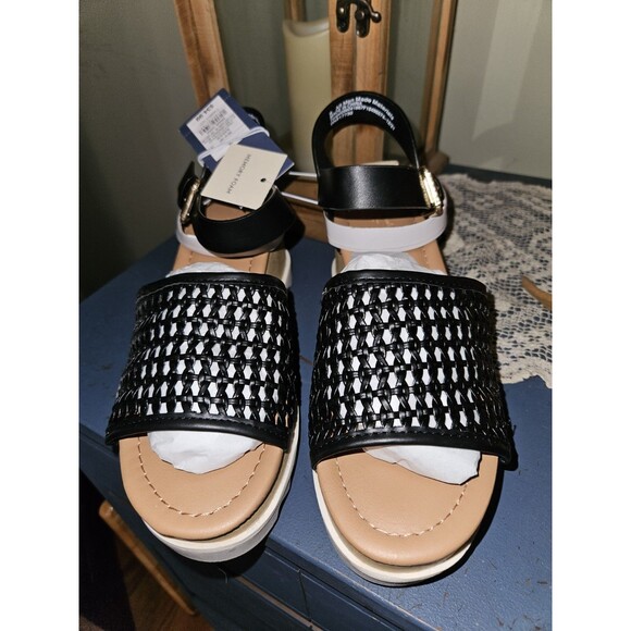 Universal Thread Alba Platform Heels SZ 8 | Black Sandals with Memory Foam NEW - Picture 5 of 7